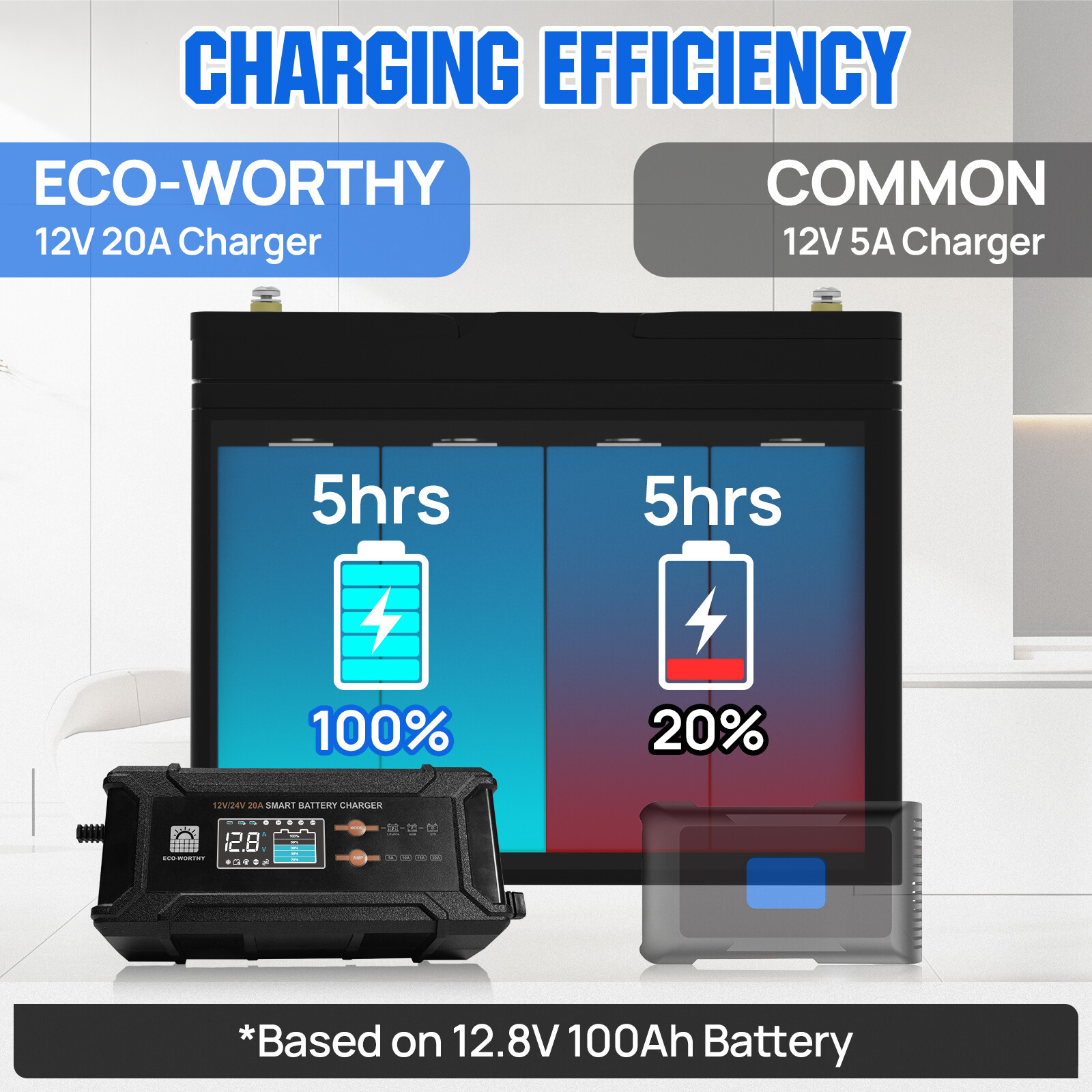ECO-WORTHY 12V/24V 20A Lithium LifePO4 Battery Charger 14.6V Maintenance