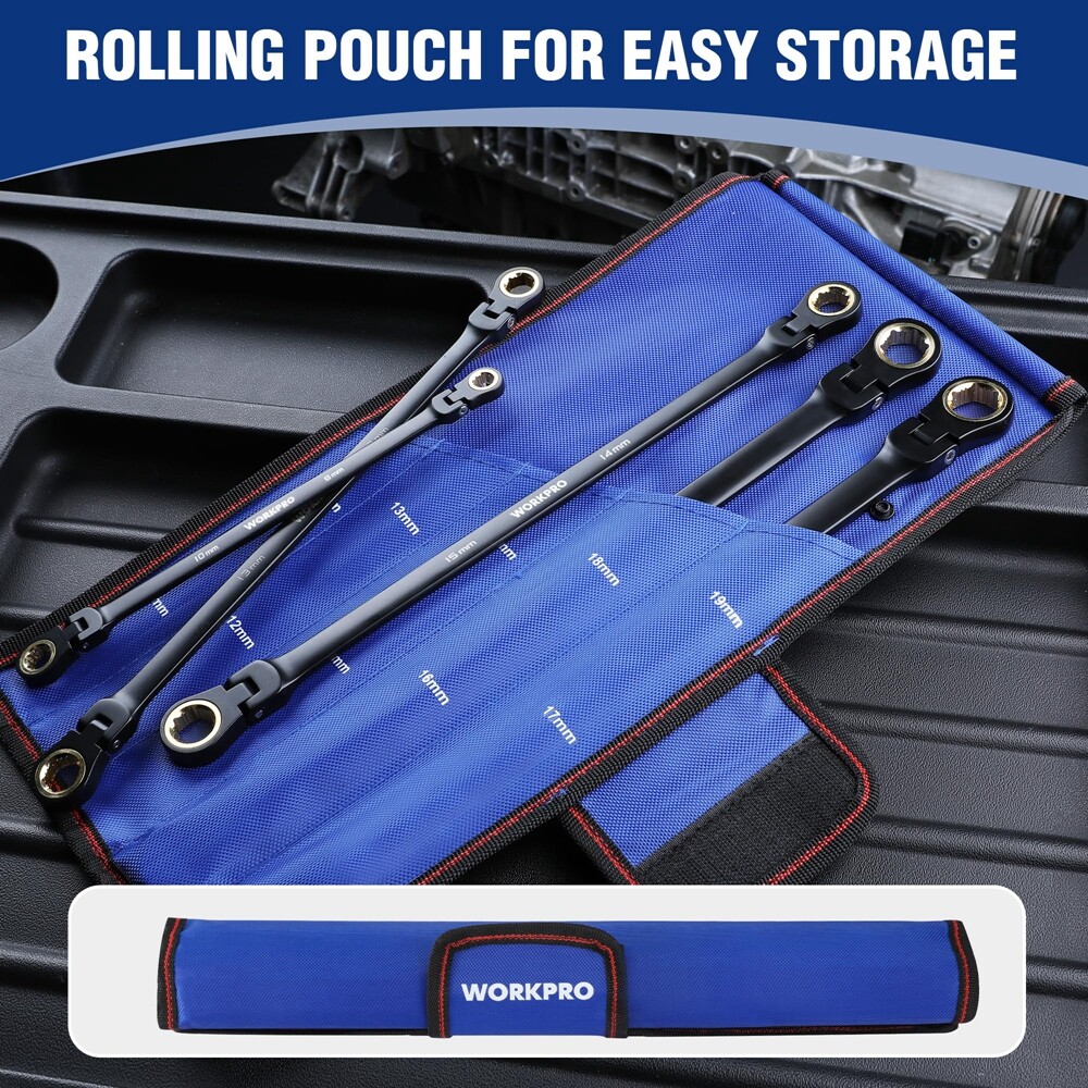 WORKPRO 5PCS Extra Long Ratcheting Wrench Set 8-19mm Combination Metric 72-Teeth