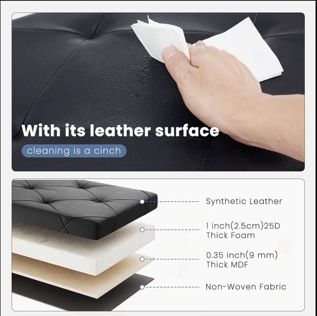 Sable 43 inch Folding Storage Ottoman, Black - ‎SA-HF007