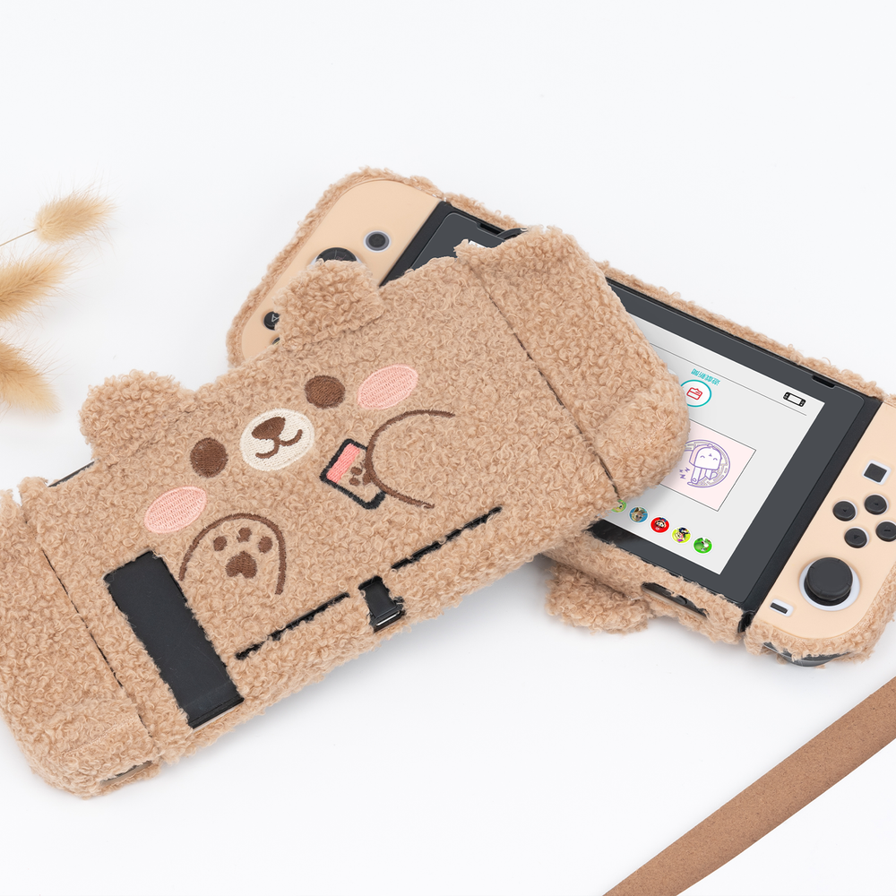 GeekShare Brown Bear Plush Nintendo Switch Protective Case Split Joy-con Cover