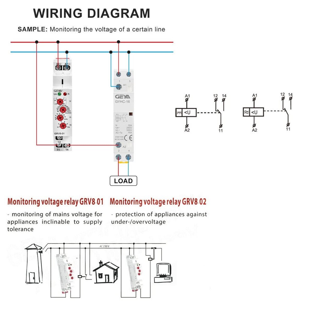 Single Phase Voltage Relay Adjustable Over or Under Voltage Protection Monito...
