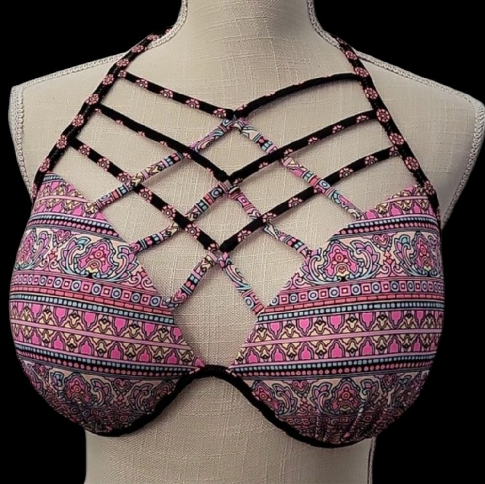 Shade Shore Pink and Black Strappy Bikini Set