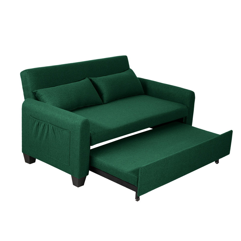 60.24'' Convertible Sleeper Sofa Bed Burlap Loveseat Sofa Couch w/ Pull Out Bed