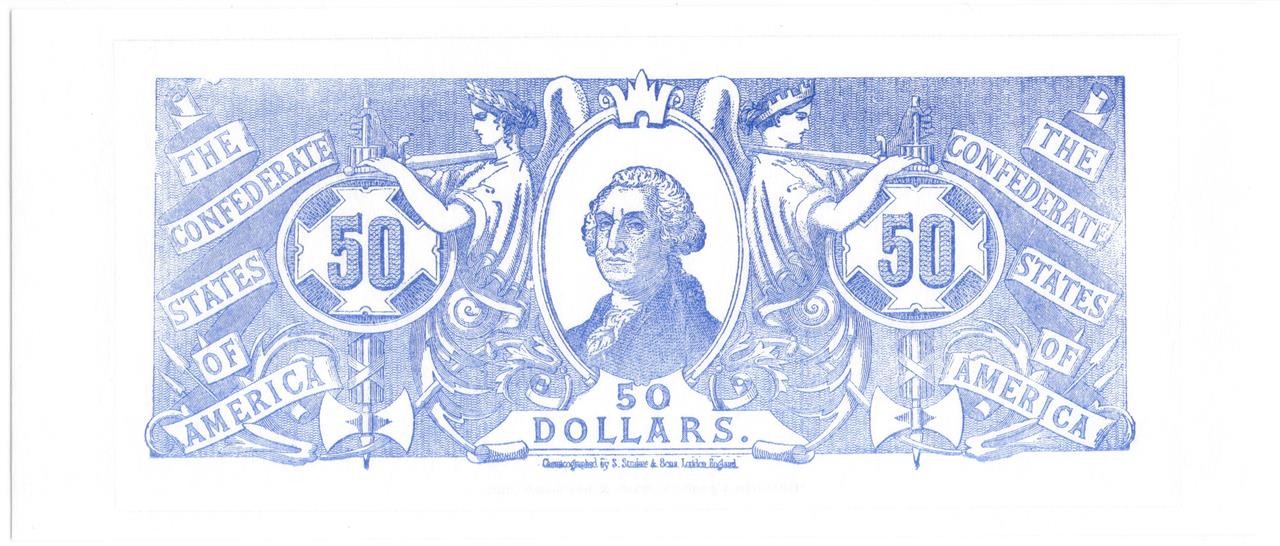 $50 Confederate CSA Chemicograph Straker London 4th Printing PMG 66 Gem UNC EPQ