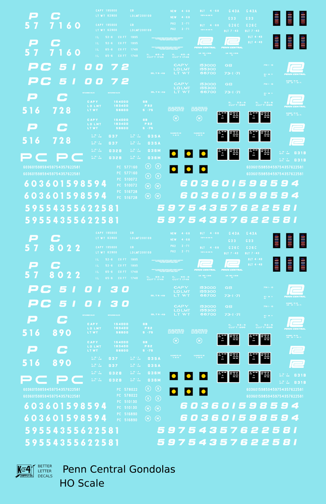 K4 HO Scale Decals Penn Central Gondola White