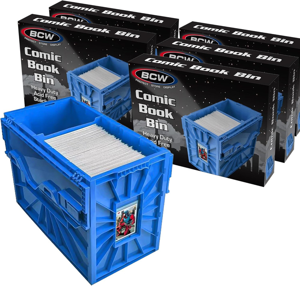 Short Comic Book Bin - 150 Capacity, Acid Free, Stackable, 5 Pack (Blue)