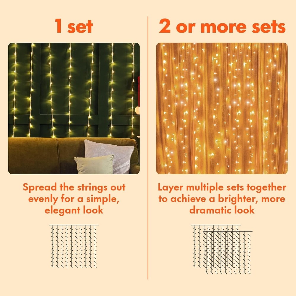 Versatile Waterproof LED String Lights - 300 Warm White, 8 Modes, Remote Control