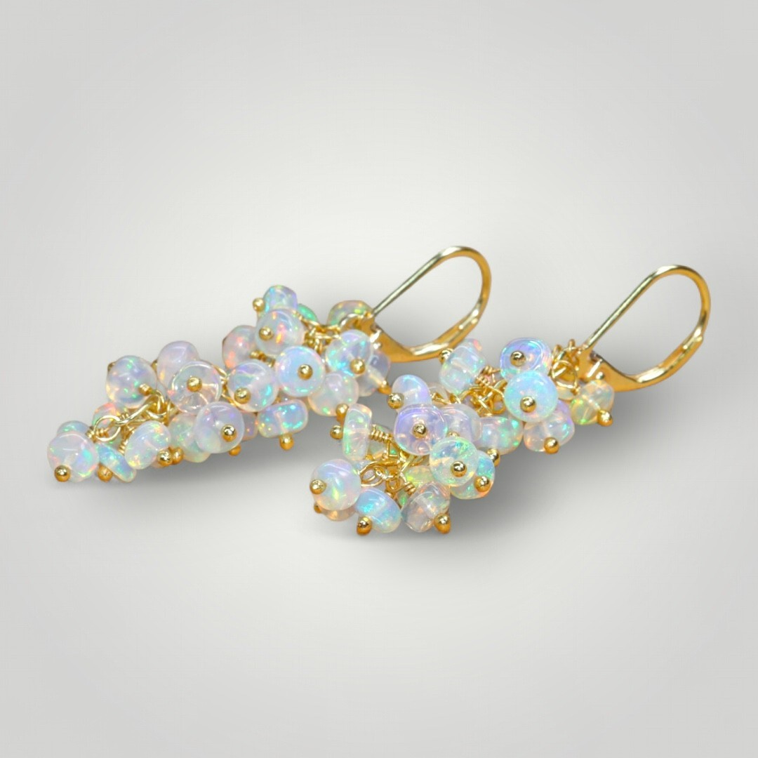 Natural Ethiopian Opal Beaded Earrings, Gold Filled Handmade Dangle Gift for Her