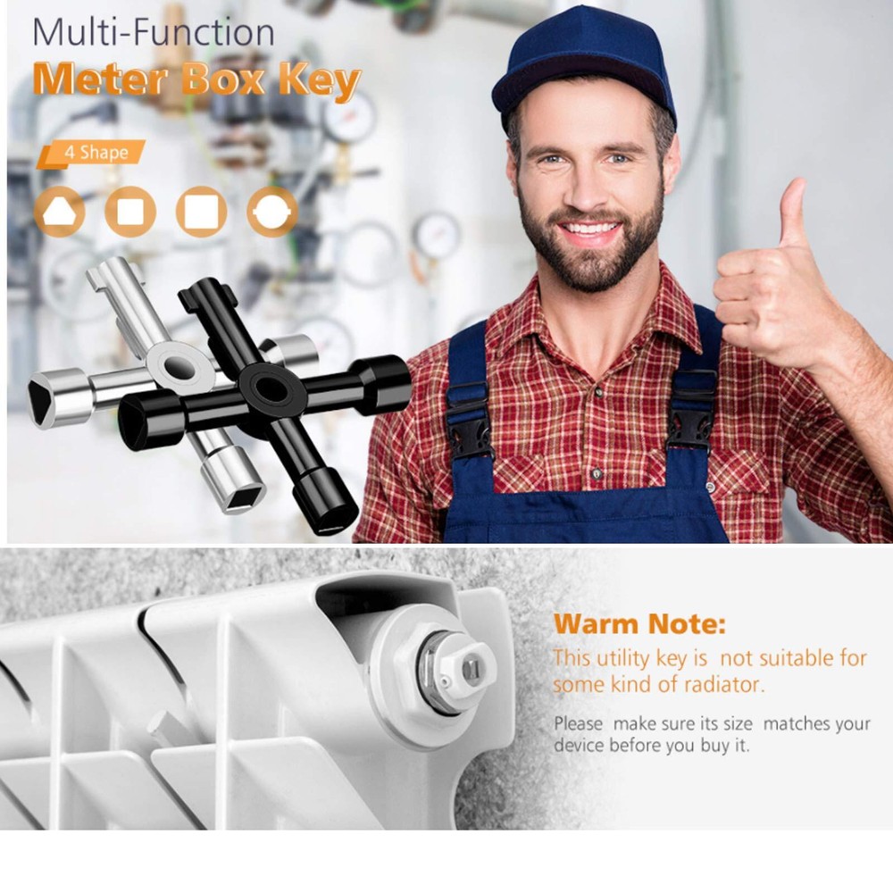 4 Way Multi-Functional Utilities Key Plumbing Key Wrench Plumber Key Opening ...