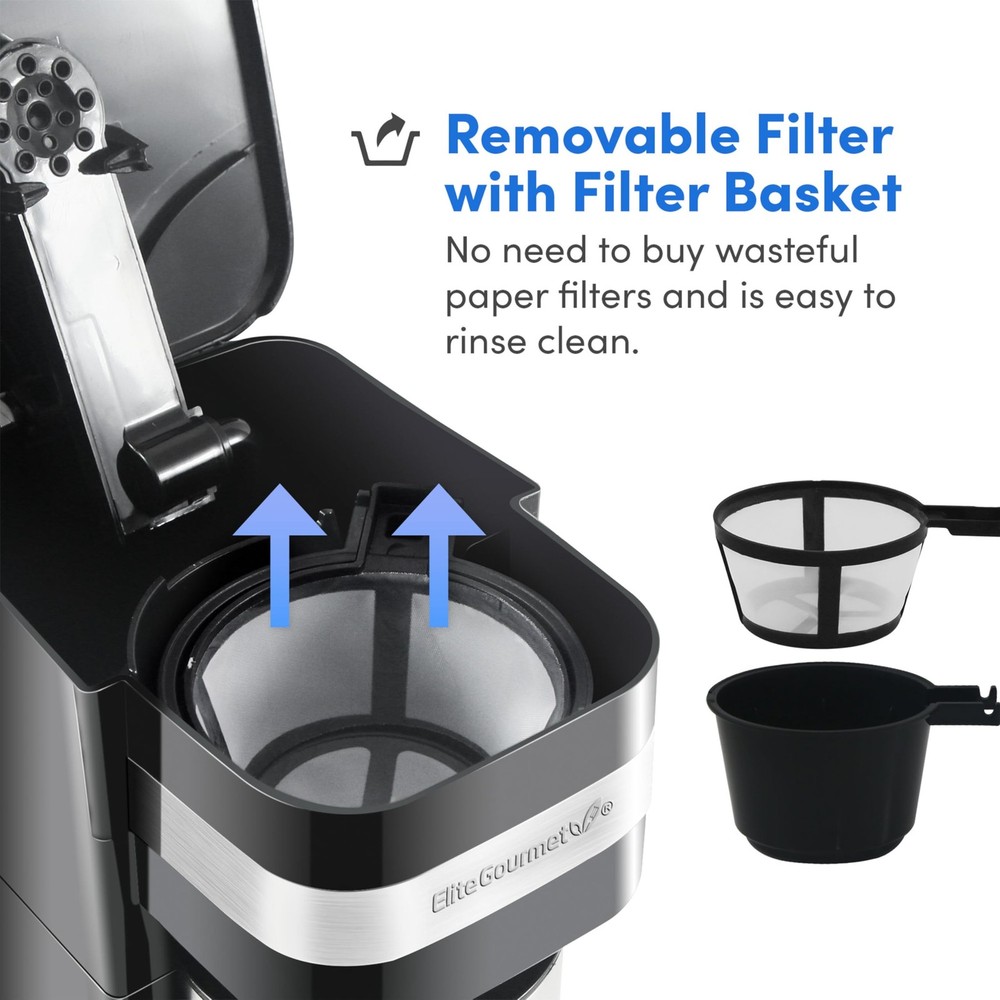 Compact Single-Serve Coffee Maker with 14oz Thermal Mug and Reusable Filter