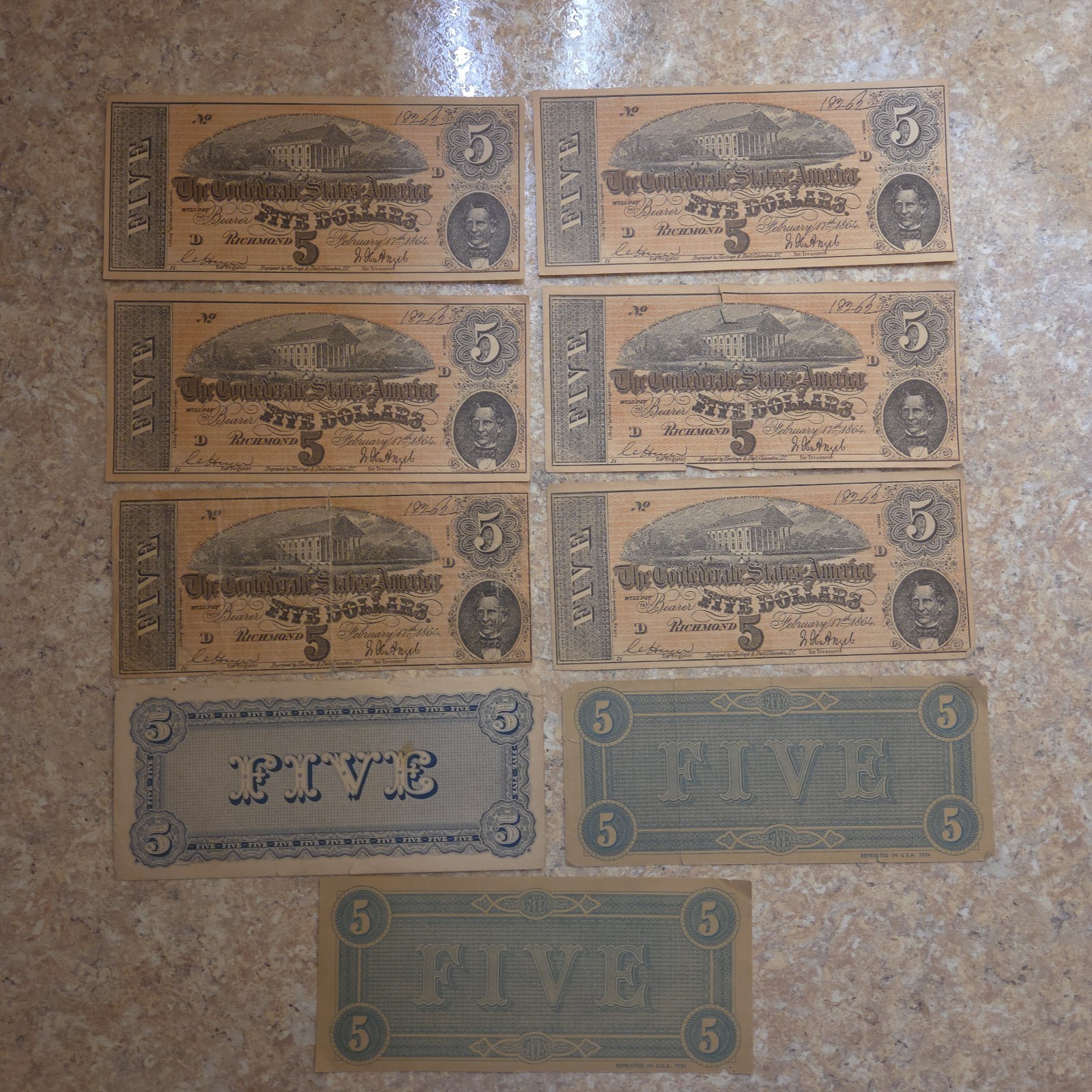 Lot Of 75 Confederate & State Civil War Currency (Facsimile) Mixed Denomination