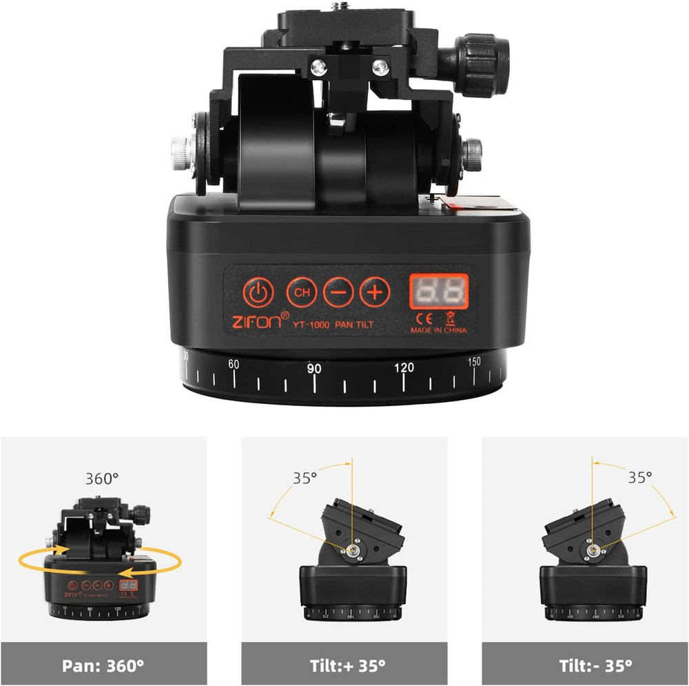 Pan Tilt Camera Mount, Motorized Tripod Head with Remote Control and Mobile Phon