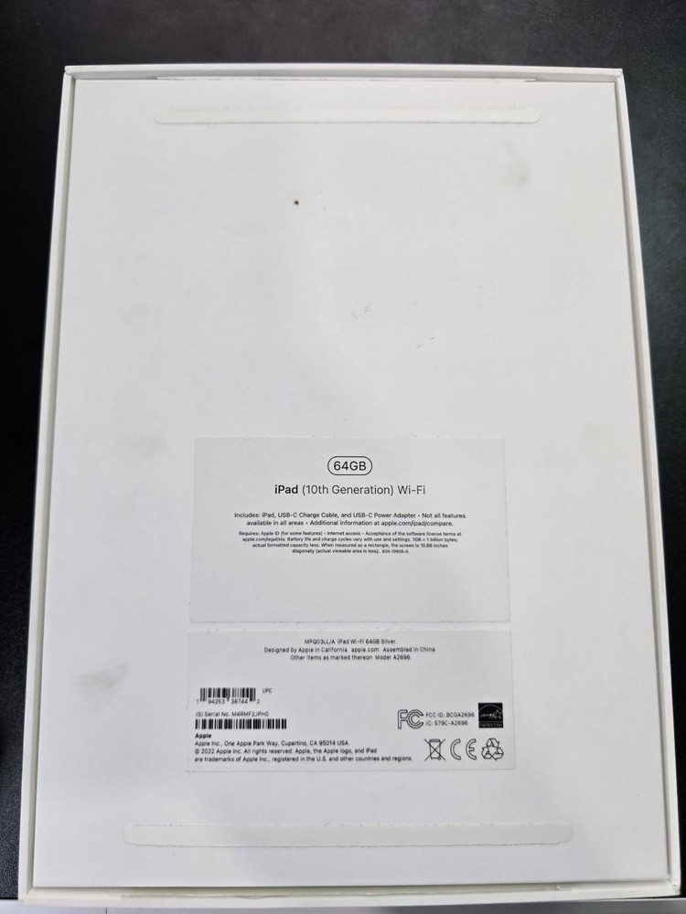 iPad box 10th Generation Silver 64GB EMPTY BOX ONLY