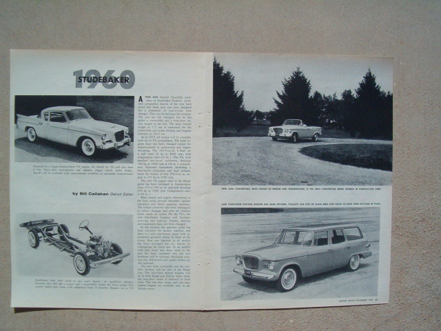 1960 STUDEBAKER  ***ORIGINAL VINTAGE 2 PAGE ARTICLE***