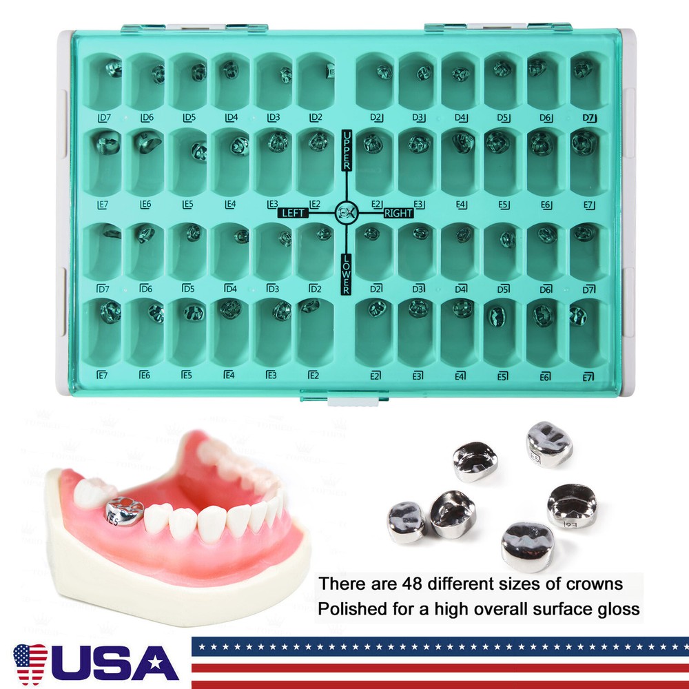 48 ASSORTED PRIMARY MOLAR STAINLESS STEEL CROWNS - COMPLETE KIT