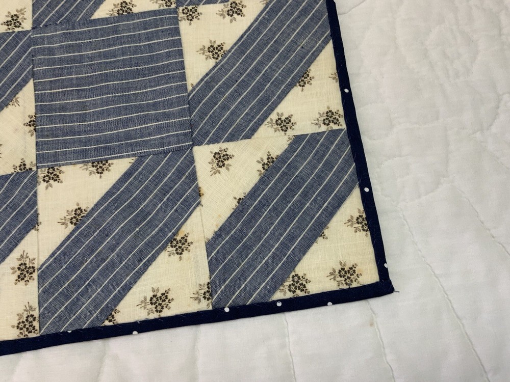 Vintage Patchwork Quilt Table Topper, Nine Patch, Rectangles, Calicos, Blue