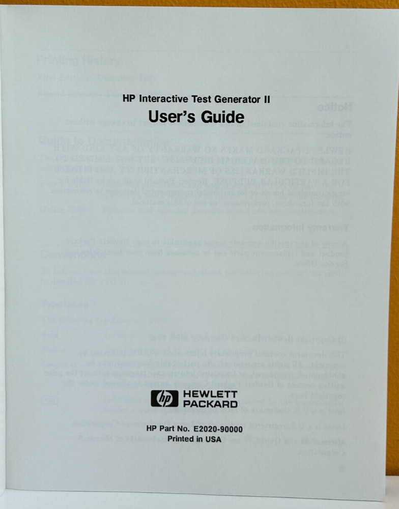 HP / Agilent E2020-90000 1992 Interactive Test Generator II User's Guide Manual.