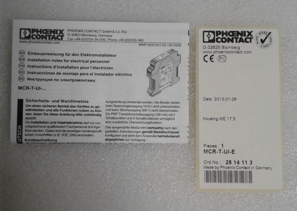 Phoenix Contact 2814126 MCR-T-UI-E Programmable Temperature Measuring Transducer