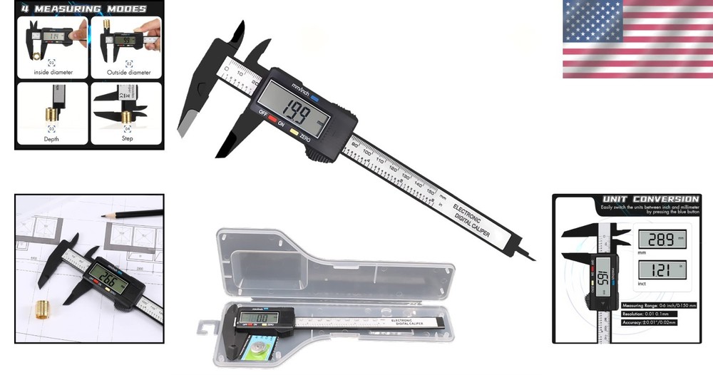 LCD Digital Calipers with Inch and Metric Conversion - Safe 0-6" Measuring Tool