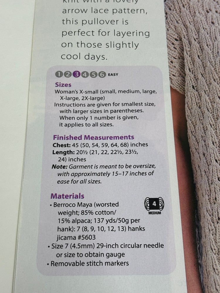 Mimosa Pullover Sweater Knitting Pattern Sheet Magazine Pages