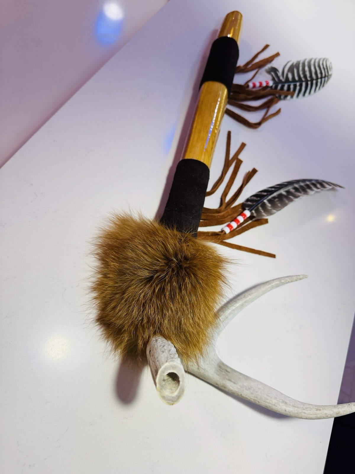 Native American Indian Deer Antler Peace pipe. By Enrolled Cherokee 24”