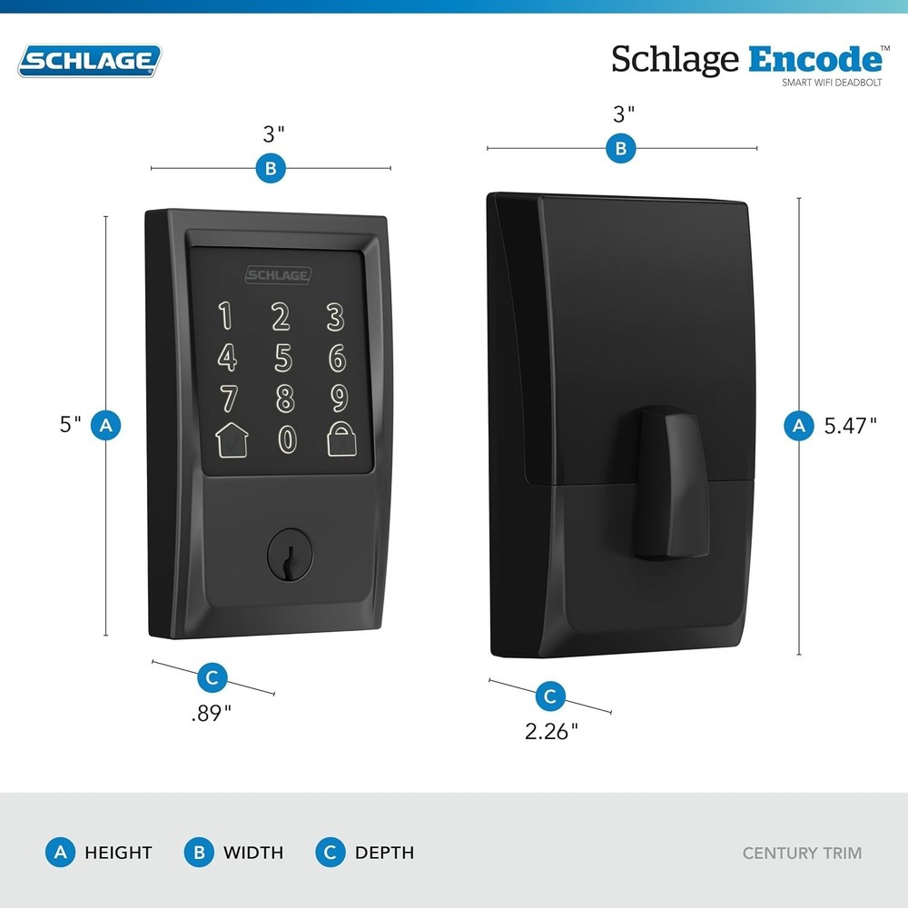 Schlage Encode Smart WiFi Deadbolt Lock Touchscreen Keyless Entry Alexa Google