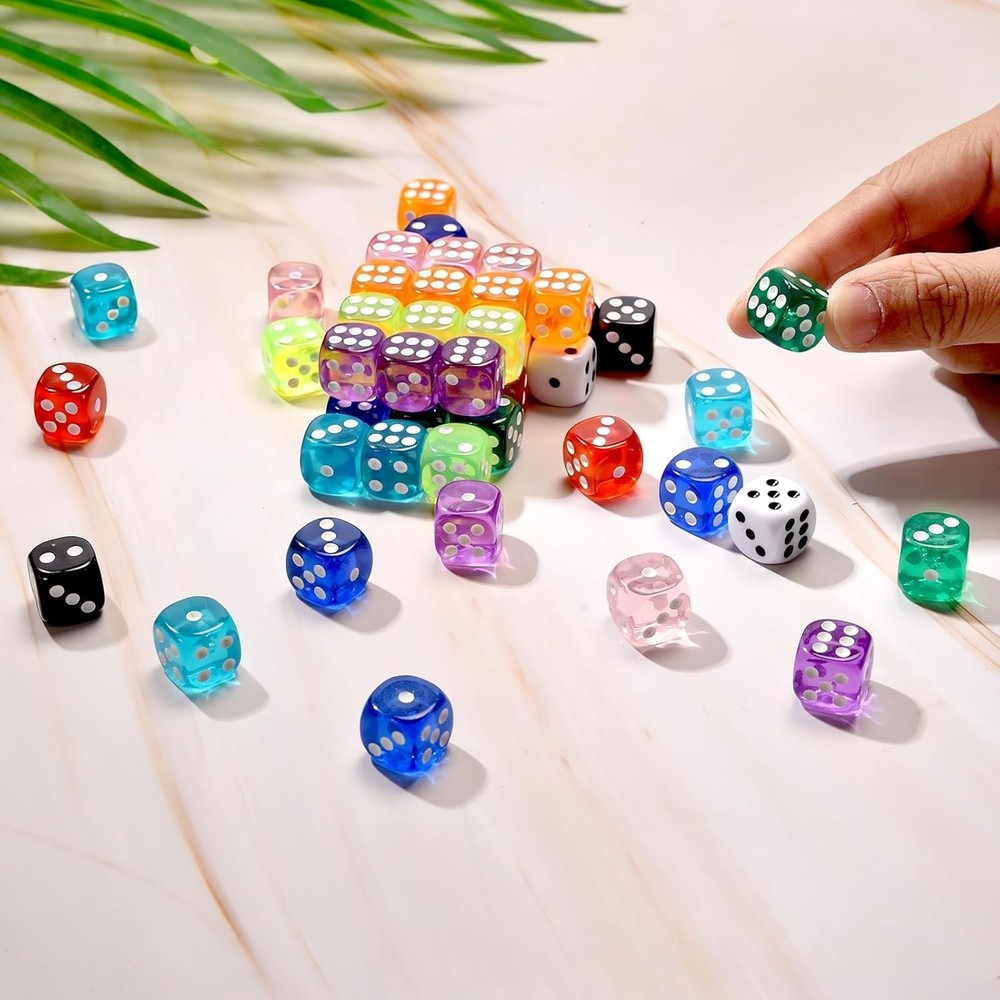 50 Pieces Dice Set, Translucent 6 Sided Colored Dices for Board Games, Math Lear