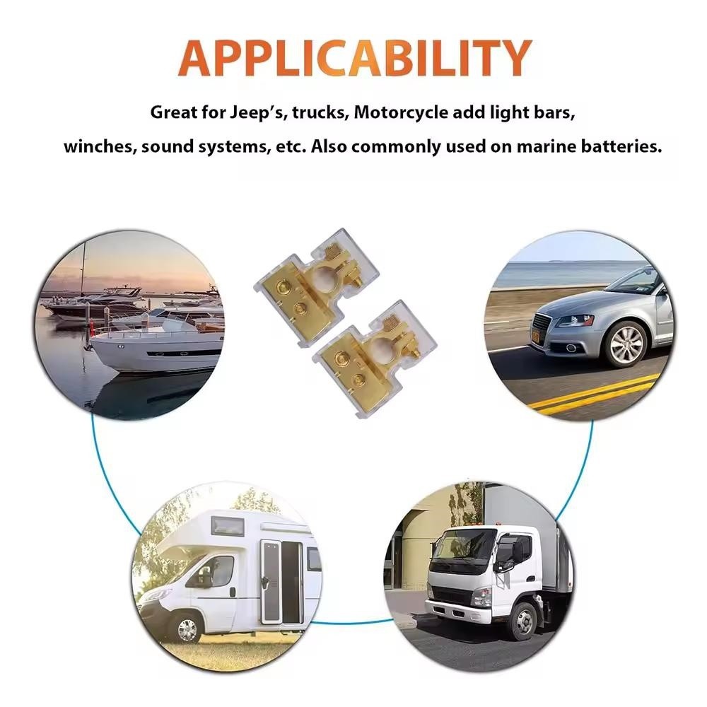 2X Car Battery Terminal Clamp Post 0/4/8/10 GA AWG Gauge Positive Negative Port