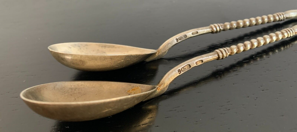 Solid Silver 875 USSR Soviet Ukraine 2 Tea Spoons 5.8" Vintage 43 gr