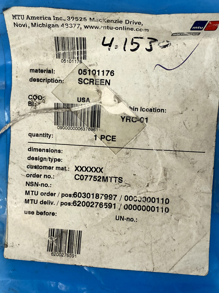 MTU 05101176, Screen