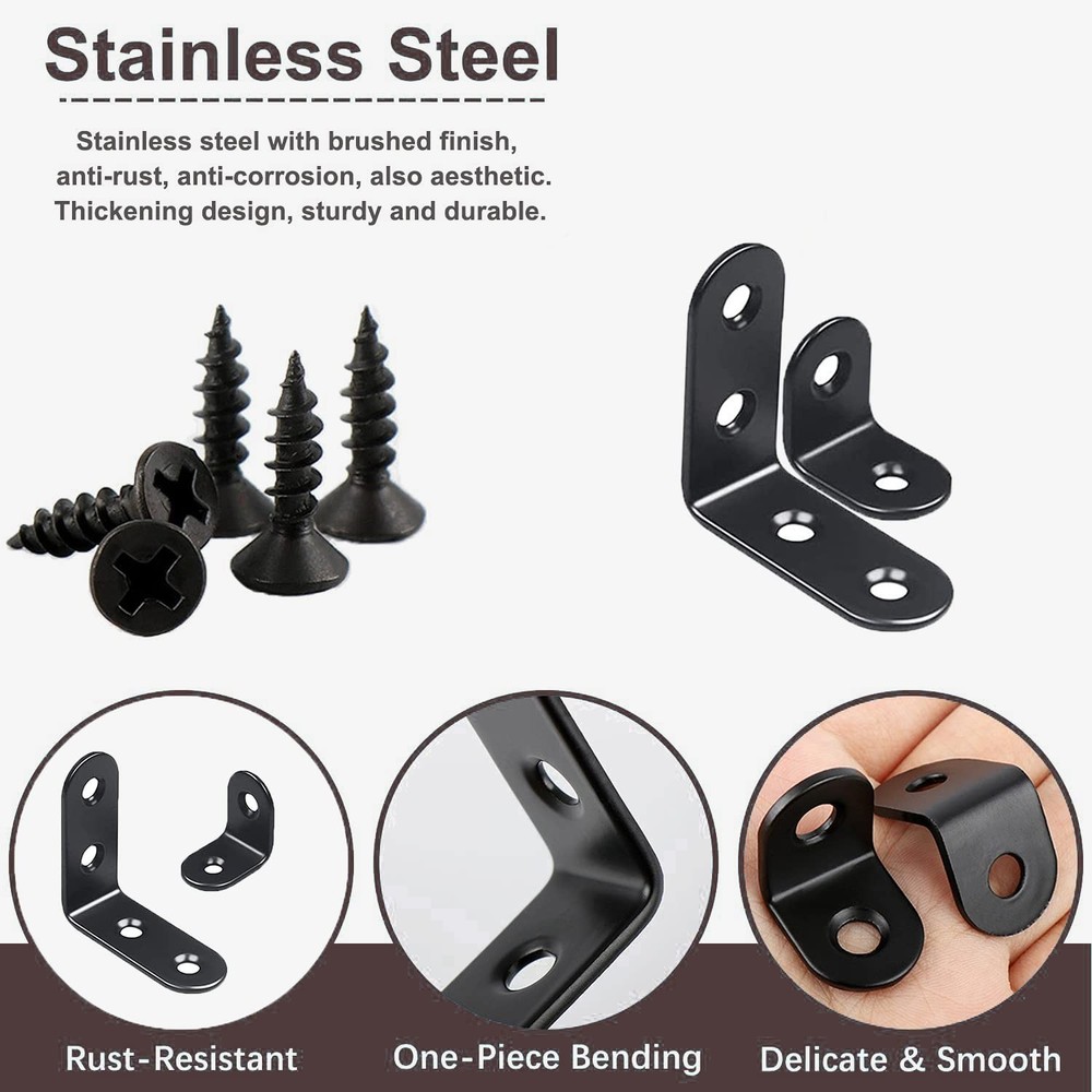 YAMASO 20PCS L Bracket Corner Bracket,Black Small Right Angle Black