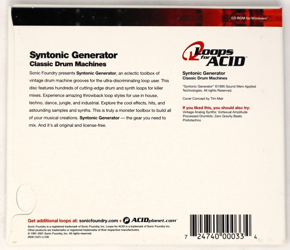 Sonic Foundry Syntonic Generator Loops For Acid Sample/Sound Library/Sampling CD