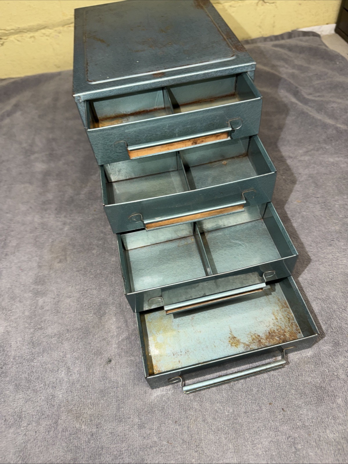 Vintage Metal Industrial 4-Drawer Small Parts Storage Cabinet