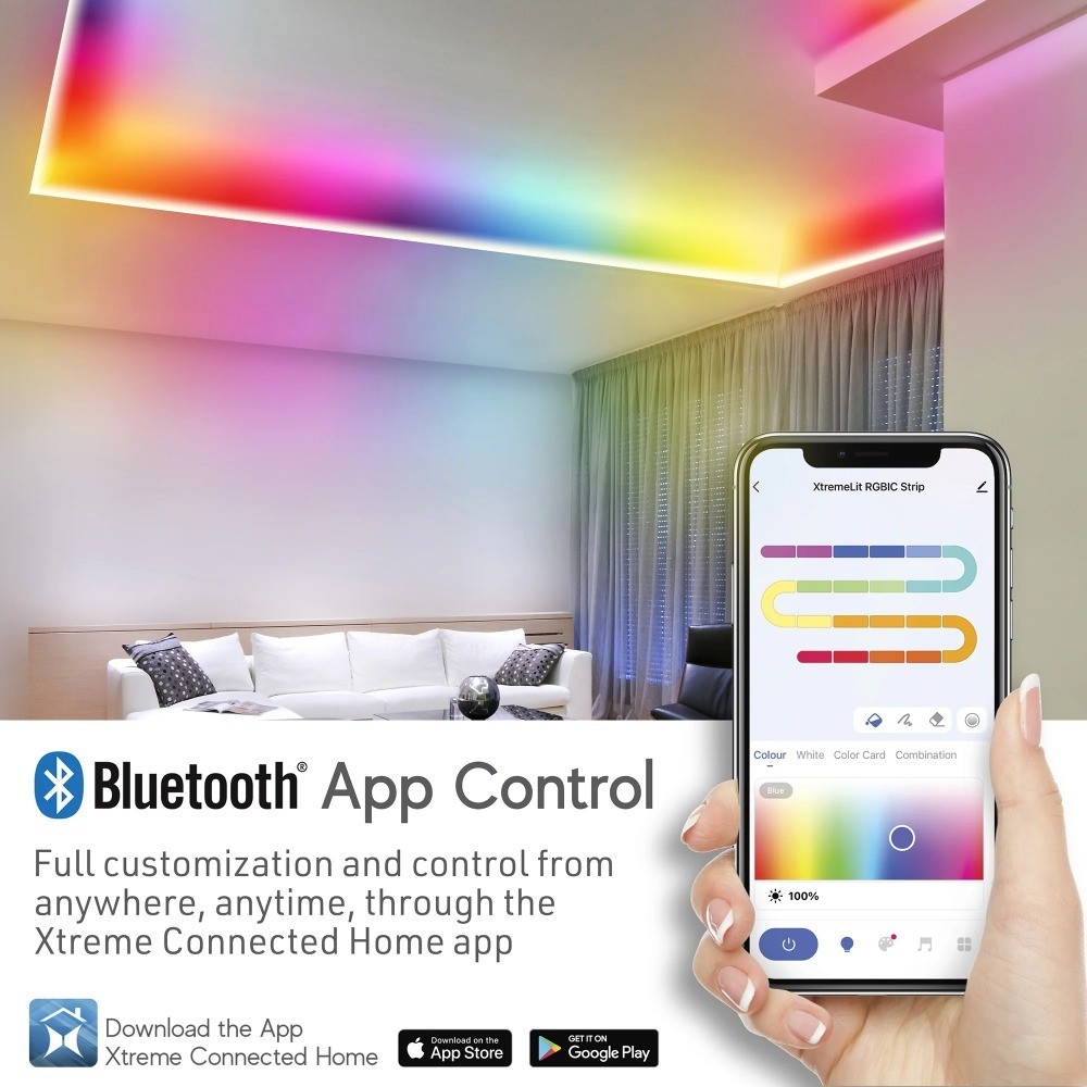 50ft Bluetooth LED Light Strips with Flowing Color Effects App Controlled Indoor