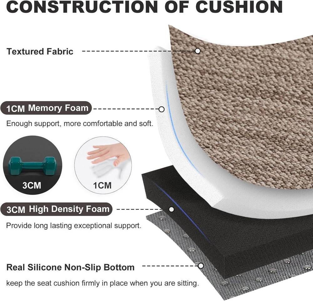 Set of 2 Memory Foam Stool Cushion Rectangular Dual-Layer Design Saddle Stool