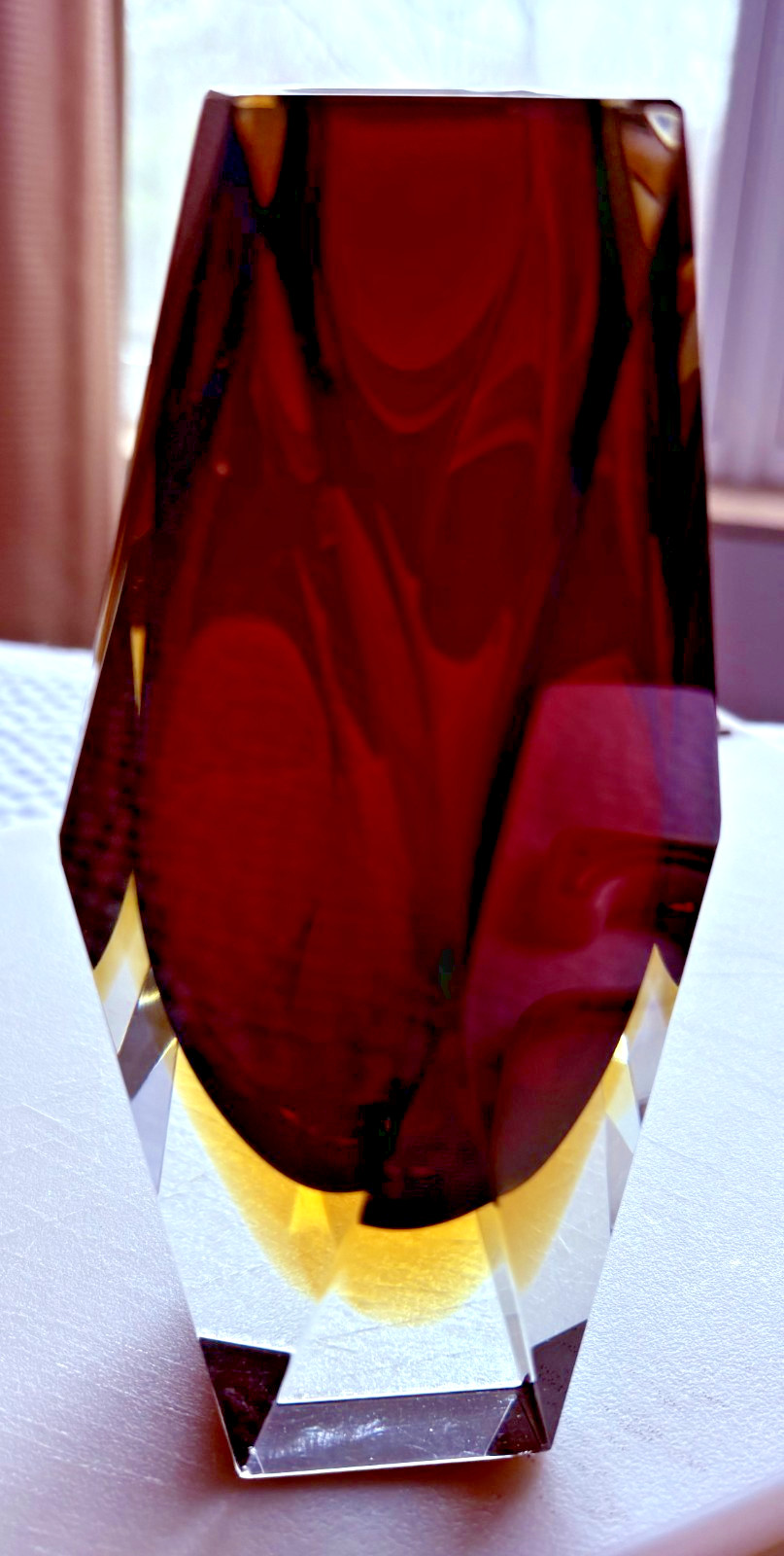 Vintage Luigi Mandruzzato Murano Art Glass Vase Faceted Gem Prism Luminous 6.5"