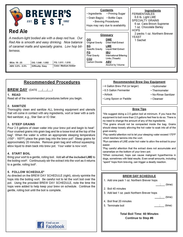Brewers Best Red Ale Beer Making Kit