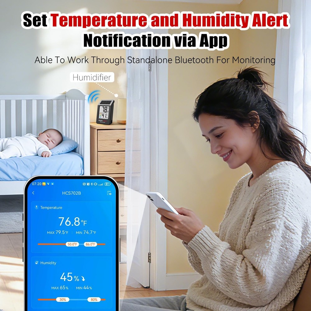 Bluetooth Thermometer Wireless, Smart Thermometer with App Control, 200ft Cov...
