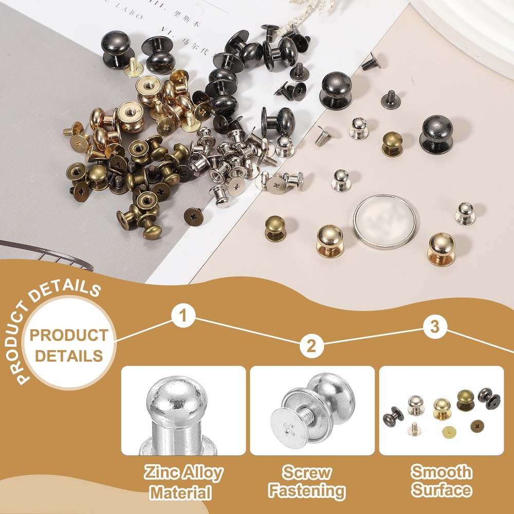 20Set 5mm Leather Rivets Ball Head Stud Screw Back Round Head Button Silver