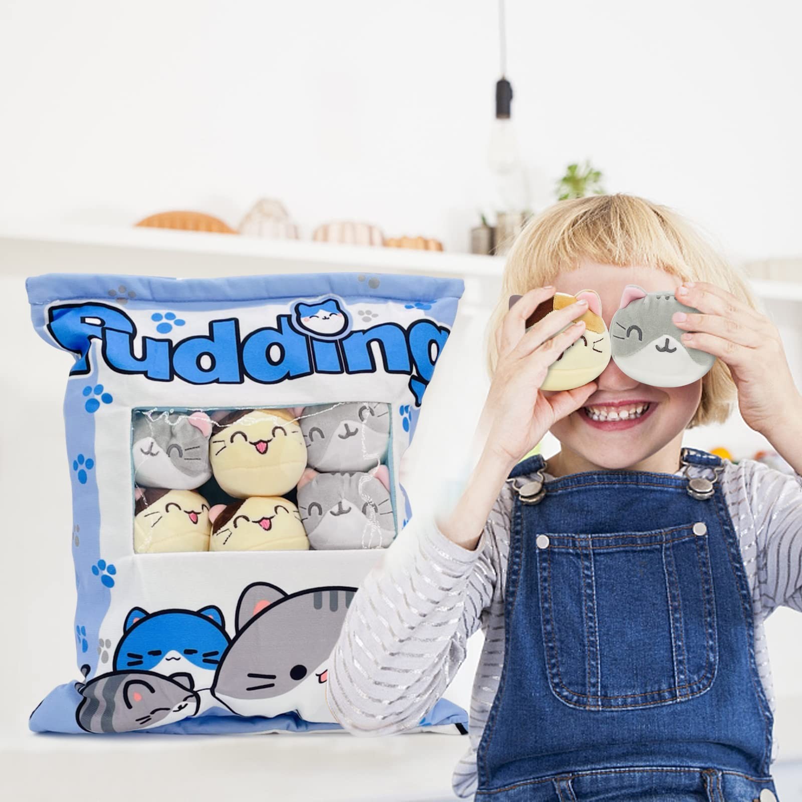 Nenalayo Cute Kitty Cat Snack Pillow Pudding 8 Piece Assortment, Blue Kitten