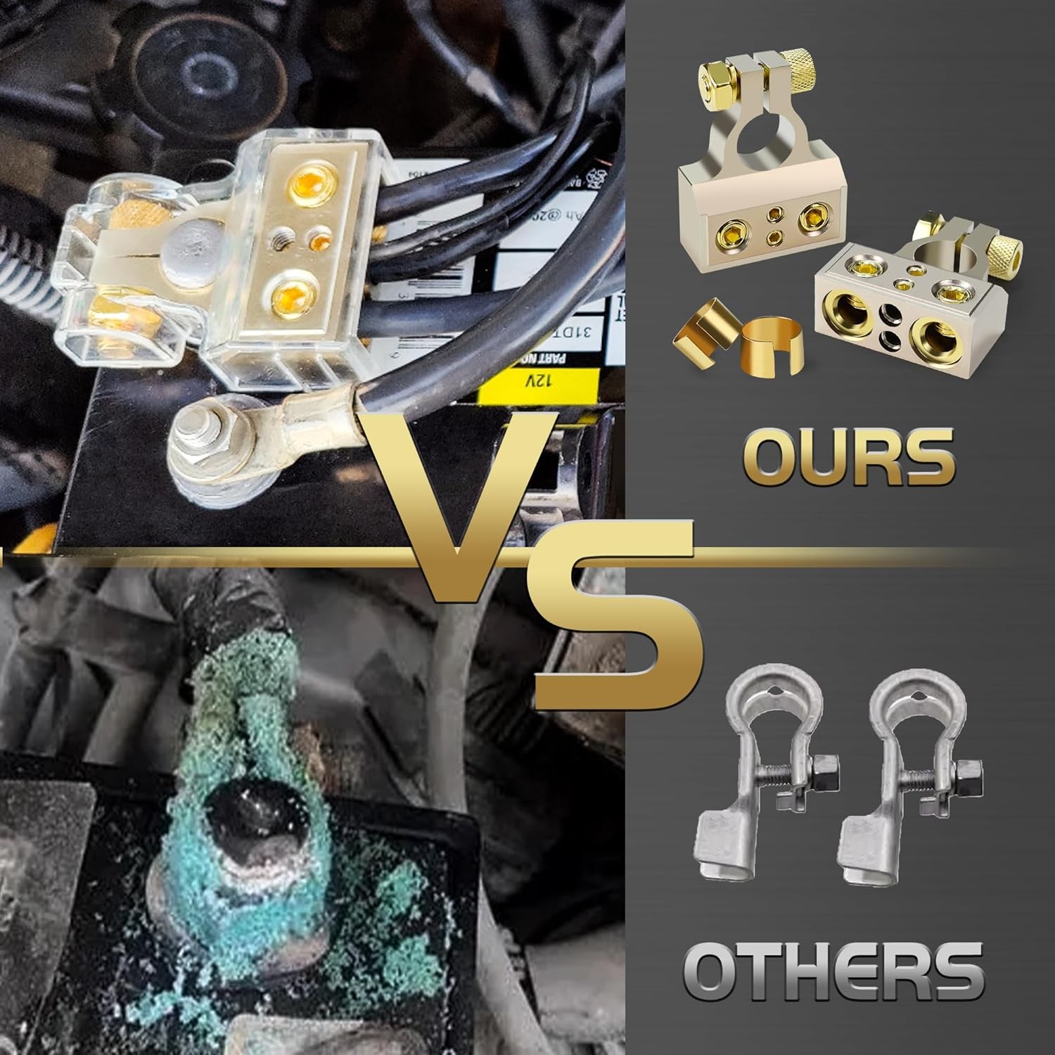 2X Car Battery Terminal Clamp Post 0/4/8/10 GA AWG Gauge Positive Negative Port