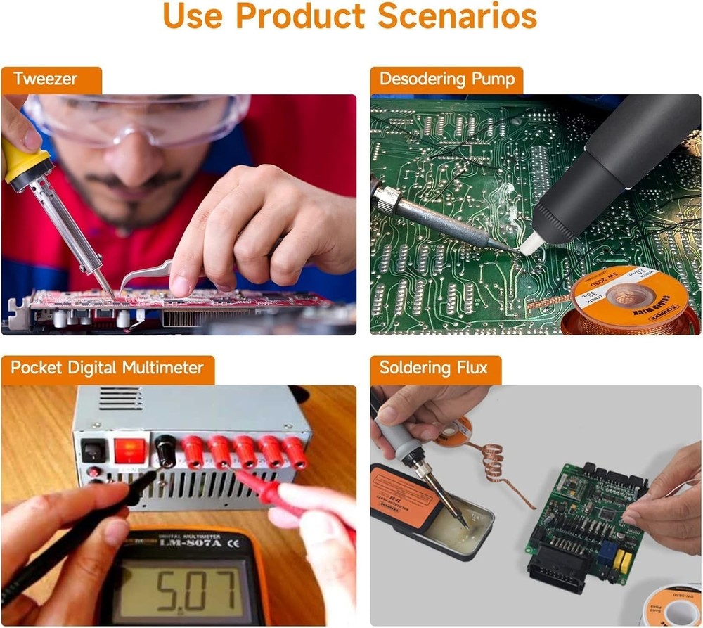 Durable Soldering Iron Set with Adjustable Temperature and Cleaning Tools