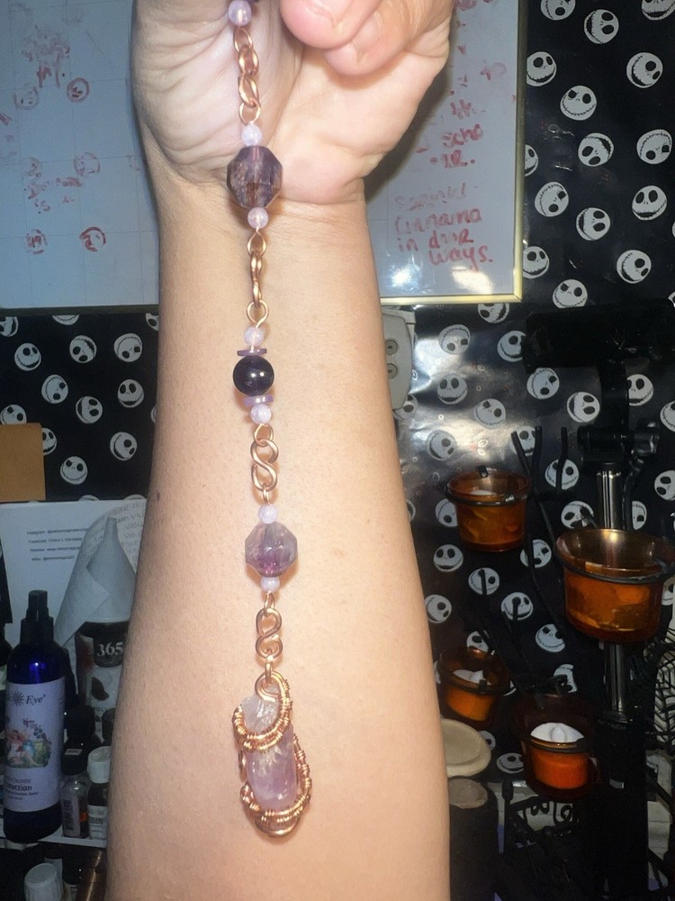 🔮 Copper Wrapped Raw Amethyst Pendulum Super 7 Amethyst Chain Divination Tool
