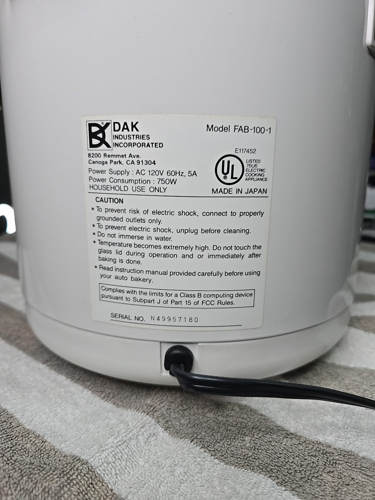 Dark Auto Bakery FAB-100-1 Automatic Bread Maker Machine White New