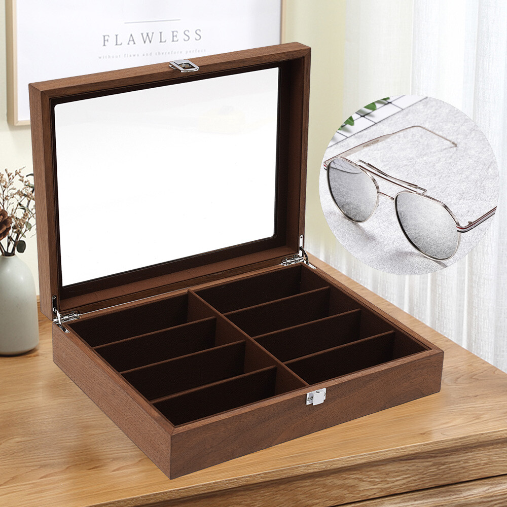 Eyeglass Box Sunglasses Display Box Glasses Case Storage 8-Bits Case Walnut Gift