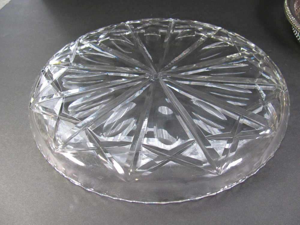 Vtg WM ROGERS Silverplate Etched 12 1/4" Platter Tray & Crystal Platter Insert