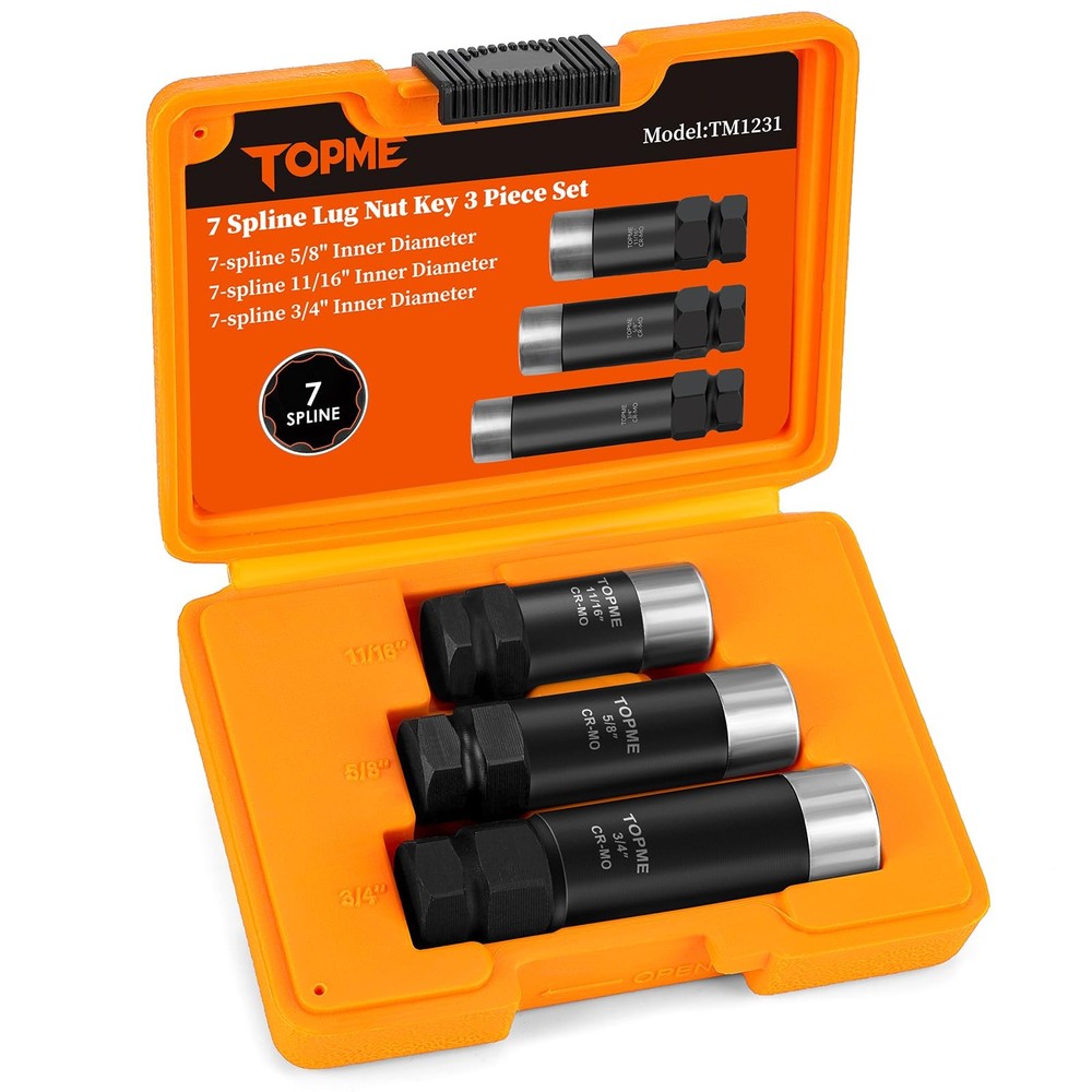 7 Spline Lug Nut Key Set,3 Piece 7 Point Socket...