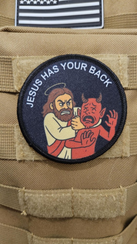 Jesus has your back meme funny patch 3" circle hook & loop Christian