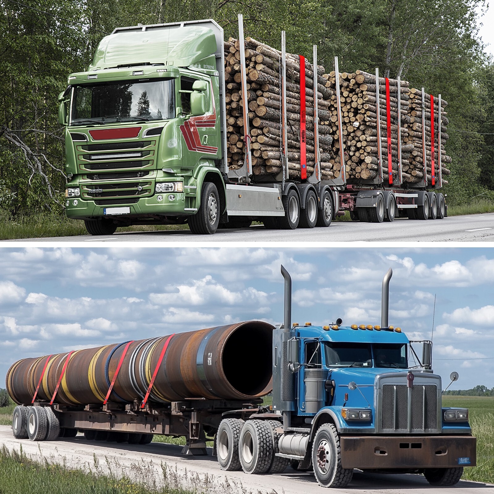 X-BULL 10 Pack 4" x 30' Winch Truck Straps w/Flat Hook for Towing 18000 lbs Red