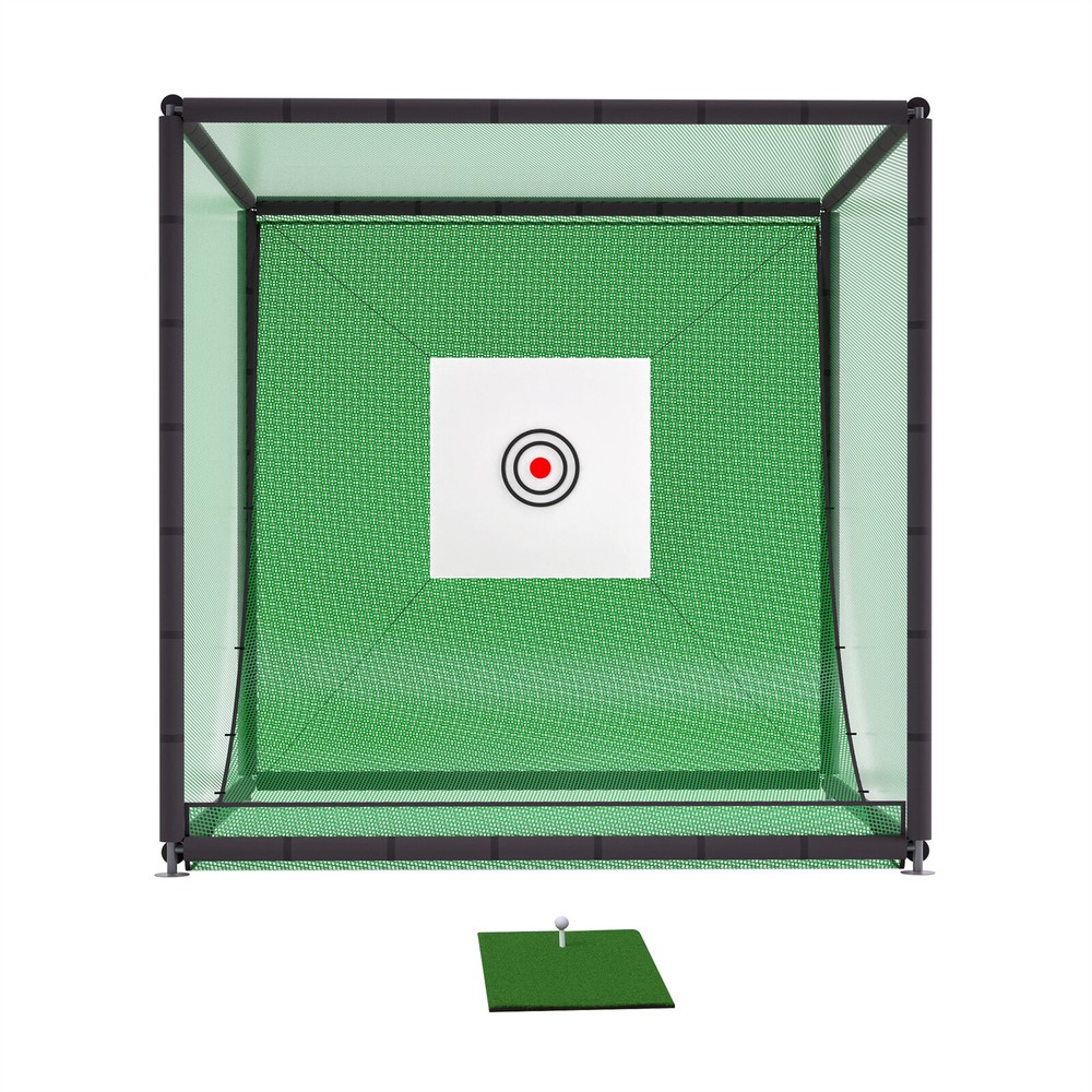 10FTX10FT Golf Practice Net Cage Metal Frame Hitting Net Kit Training Simulators